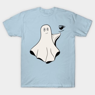 Cute Halloween Ghost Holding Coffee T-Shirt